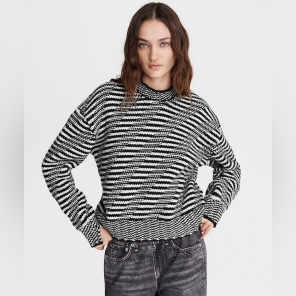 Rag & Bone Willow Striped Wool Mock neck Chunky Knit Sweater Size XL